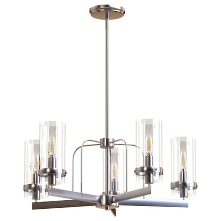Ambiate Lucia 5-Light Chandelier Fixture, Satin Nickel, Glass Shades, Adjustable Height, E12, Dimmable AL10012C5